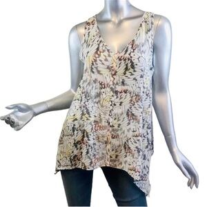 DKNY Women's Small Tunic Top Butterfly Print V Neck Lightweight Flowing Blouse